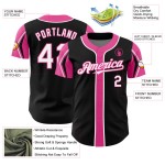 Jersey Custom Authentic Shapes 3 Armfarben Baseball Schwarz Weiß-Pink Jersey Custom Authentic Shapes 3 Armfarben Baseball Schwarz Weiß-Pink