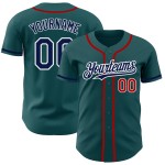 Authentisches, marineblau-rotes, nach Maß gefertigtes Baseball-Trikot in Mitternachtsgrün Authentisches, marineblau-rotes, nach Maß gefertigtes Baseball-Trikot in Mitternachtsgrün