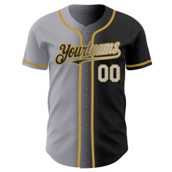 Gradient Custom Fashion Baseball Grau-Altgold Authentic Schwarz Jersey