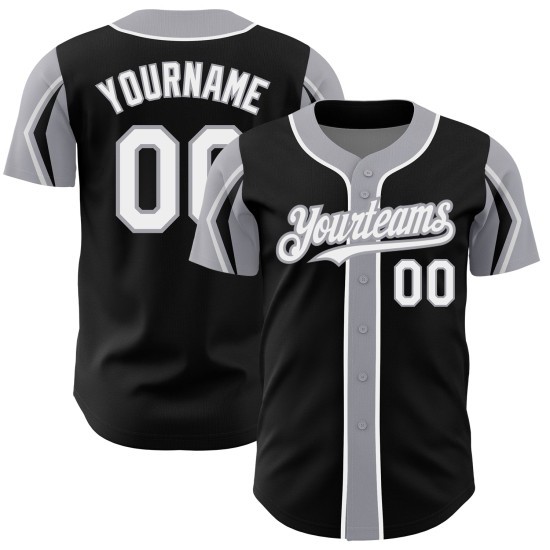 Weiß-Graue Formen Schwarzes Baseball-Trikot Farben Custom Arm Authentic 3 Weiß-Graue Formen Schwarzes Baseball-Trikot Farben Custom Arm Authentic 3