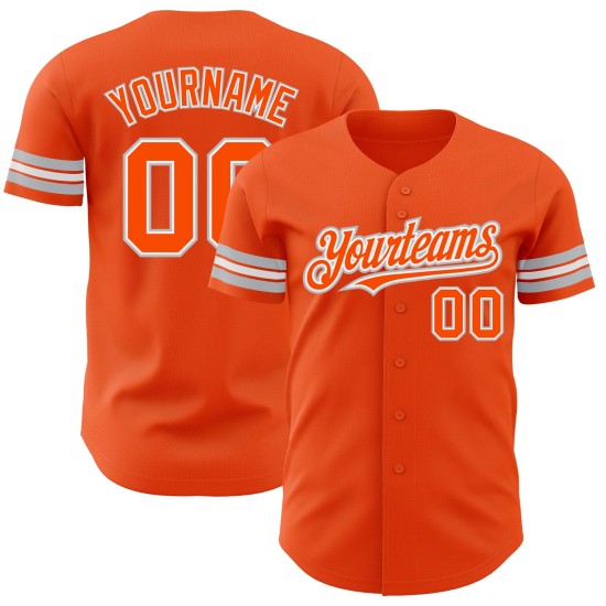 Baseball Authentic Jersey Weiß-Grau Custom Orange Baseball Authentic Jersey Weiß-Grau Custom Orange