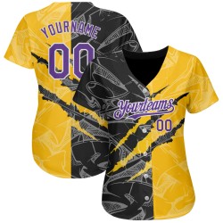 Purple Scratch Custom Baseball 3D Graffiti Authentic Muster Gelb-Schwarz Jersey