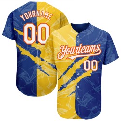 Authentisches Jersey Graffiti Weiß Scratch 3D Gelb-Orange Custom Royal Muster Baseball
