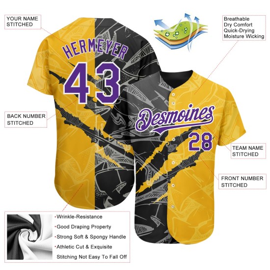 Purple Scratch Custom Baseball 3D Graffiti Authentic Muster Gelb-Schwarz Jersey Purple Scratch Custom Baseball 3D Graffiti Authentic Muster Gelb-Schwarz Jersey