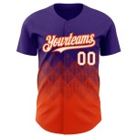 Authentisches Design Square Gradient Custom Baseball Lila Muster Jersey Weiß-Orange 3D Formen Authentisches Design Square Gradient Custom Baseball Lila Muster Jersey Weiß-Orange 3D Formen