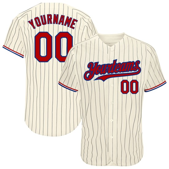 Jersey Custom Cream Baseball Nadelstreifen Authentic Schwarz Rot-Royal Jersey Custom Cream Baseball Nadelstreifen Authentic Schwarz Rot-Royal