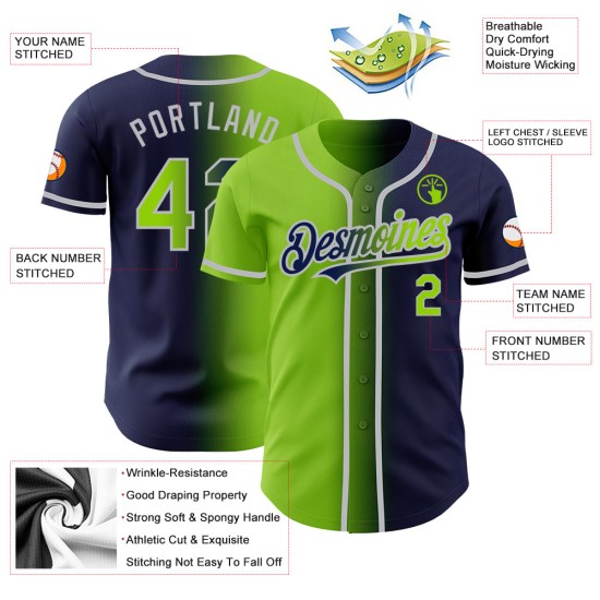 Jersey Custom Baseball Gradient Neon Authentic Fashion Navy Grün-Grau Jersey Custom Baseball Gradient Neon Authentic Fashion Navy Grün-Grau