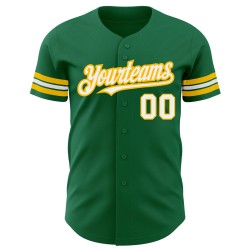 Benutzerdefiniertes Baseball Weiß-Gold Kelly Authentic Trikot Grün