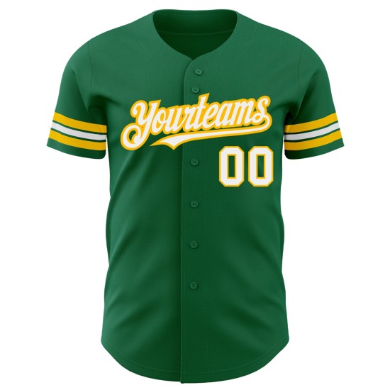 Benutzerdefiniertes Baseball Weiß-Gold Kelly Authentic Trikot Grün Benutzerdefiniertes Baseball Weiß-Gold Kelly Authentic Trikot Grün