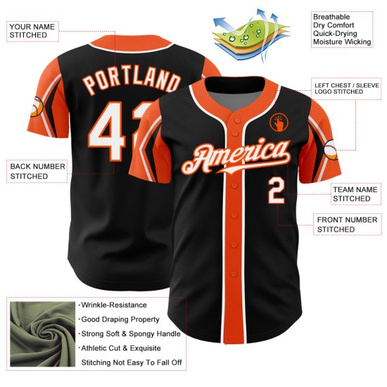 Schwarz Weiß-Orange Custom Baseball 3 Arm Jersey Formen Authentische Farben Schwarz Weiß-Orange Custom Baseball 3 Arm Jersey Formen Authentische Farben