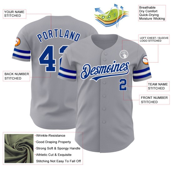 Jersey Royal-Weiß Baseball Authentic Custom Grau Jersey Royal-Weiß Baseball Authentic Custom Grau