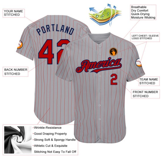 Authentisches Jersey Nadelstreifen Marine Rot Baseball Custom Grau Authentisches Jersey Nadelstreifen Marine Rot Baseball Custom Grau