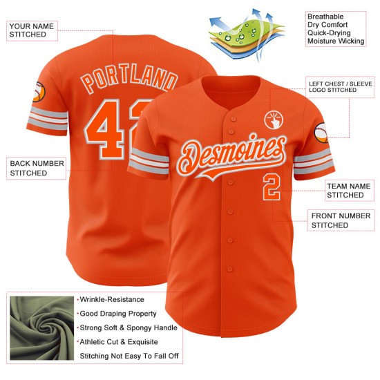 Baseball Authentic Jersey Weiß-Grau Custom Orange Baseball Authentic Jersey Weiß-Grau Custom Orange