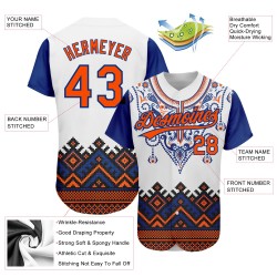 Benutzerdefiniertes Muster Jersey Baseball Traditionelles weißes afrikanisches ethnisches 3D-authentisches Design im orange-königlichen Stil
