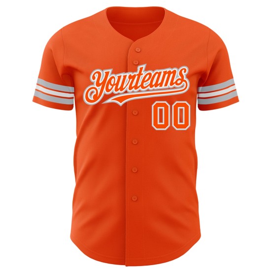 Baseball Authentic Jersey Weiß-Grau Custom Orange Baseball Authentic Jersey Weiß-Grau Custom Orange