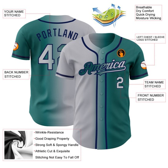Baseball Custom Jersey Teal Gradient Authentic Fashion Grau-Marineblau Baseball Custom Jersey Teal Gradient Authentic Fashion Grau-Marineblau