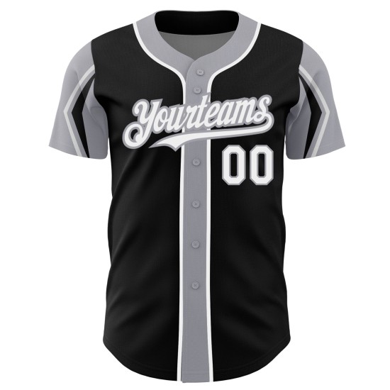 Weiß-Graue Formen Schwarzes Baseball-Trikot Farben Custom Arm Authentic 3 Weiß-Graue Formen Schwarzes Baseball-Trikot Farben Custom Arm Authentic 3