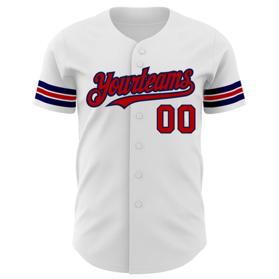Rot-Marineblaues Authentic Custom Baseball-Trikot in Weiß Rot-Marineblaues Authentic Custom Baseball-Trikot in Weiß