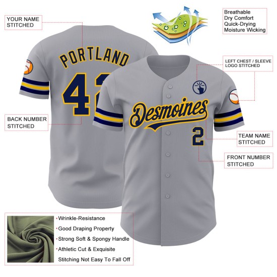 Marineblau-Gold-Trikot Baseball Grau Authentic Custom Marineblau-Gold-Trikot Baseball Grau Authentic Custom