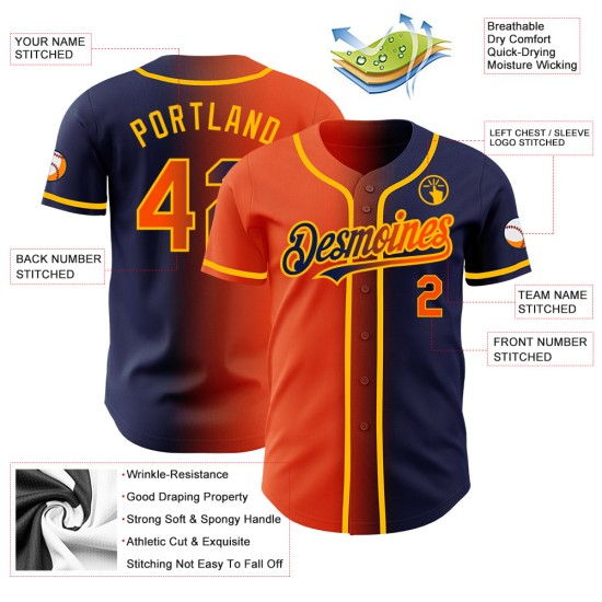 Jersey Authentic Fashion Baseball Orange-Gold Custom Navy Gradient Jersey Authentic Fashion Baseball Orange-Gold Custom Navy Gradient