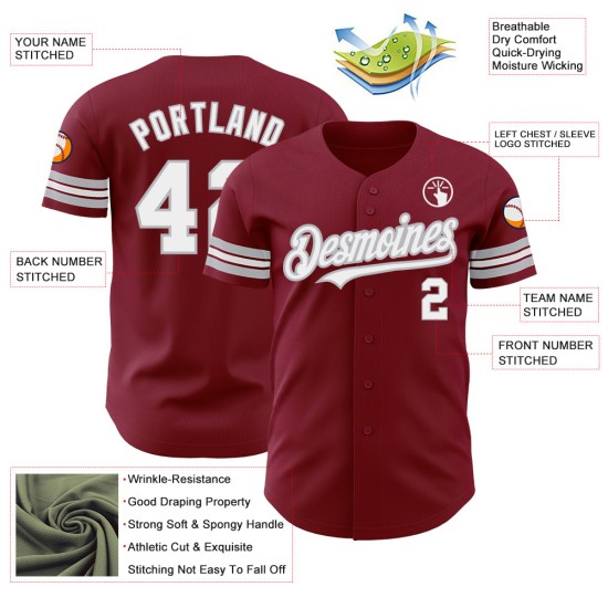 Authentic Baseball Crimson Custom Jersey Weiß-Grau Authentic Baseball Crimson Custom Jersey Weiß-Grau