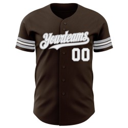 Baseball Brown Custom Authentic Jersey Weiß-Grau