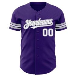 Weiß-Grau Authentic Custom Baseball Lila Trikot