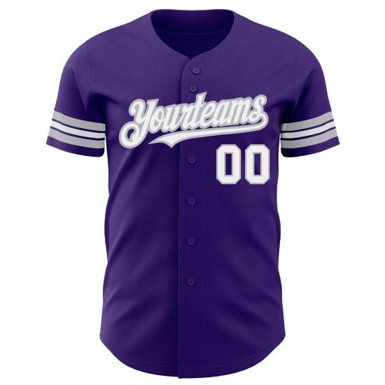 Weiß-Grau Authentic Custom Baseball Lila Trikot Weiß-Grau Authentic Custom Baseball Lila Trikot