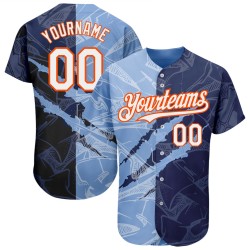 Jersey Light 3D Scratch Blau-Orange Baseball Graffiti Weiß Navy Authentisches individuelles Muster
