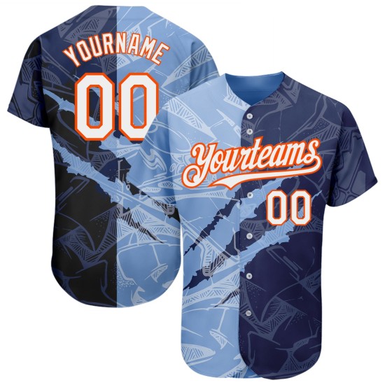 Jersey Light 3D Scratch Blau-Orange Baseball Graffiti Weiß Navy Authentisches individuelles Muster Jersey Light 3D Scratch Blau-Orange Baseball Graffiti Weiß Navy Authentisches individuelles Muster