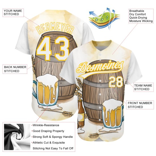 Pattern International Authentic Weiß Baseball Custom Design Tag Jersey Bier 3D Gelb Pattern International Authentic Weiß Baseball Custom Design Tag Jersey Bier 3D Gelb