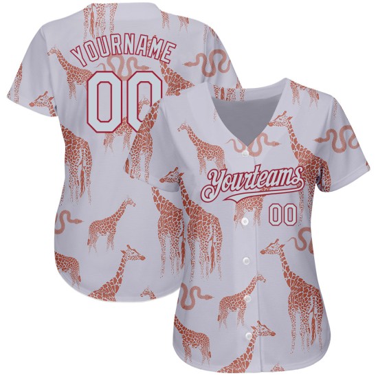 Jersey Authentic Silber-Kardinalgrau und Muster Schlange Giraffe Baseball 3D Custom Design Jersey Authentic Silber-Kardinalgrau und Muster Schlange Giraffe Baseball 3D Custom Design