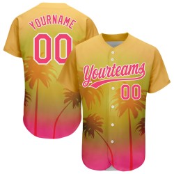 Bäume Design Gold Muster 3D Baseball Neon Authentic Hawaii Rosa-Weiß Palm Custom Jersey