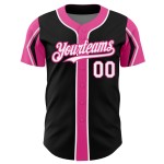 Jersey Custom Authentic Shapes 3 Armfarben Baseball Schwarz Weiß-Pink Jersey Custom Authentic Shapes 3 Armfarben Baseball Schwarz Weiß-Pink