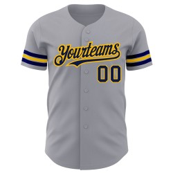 Marineblau-Gold-Trikot Baseball Grau Authentic Custom